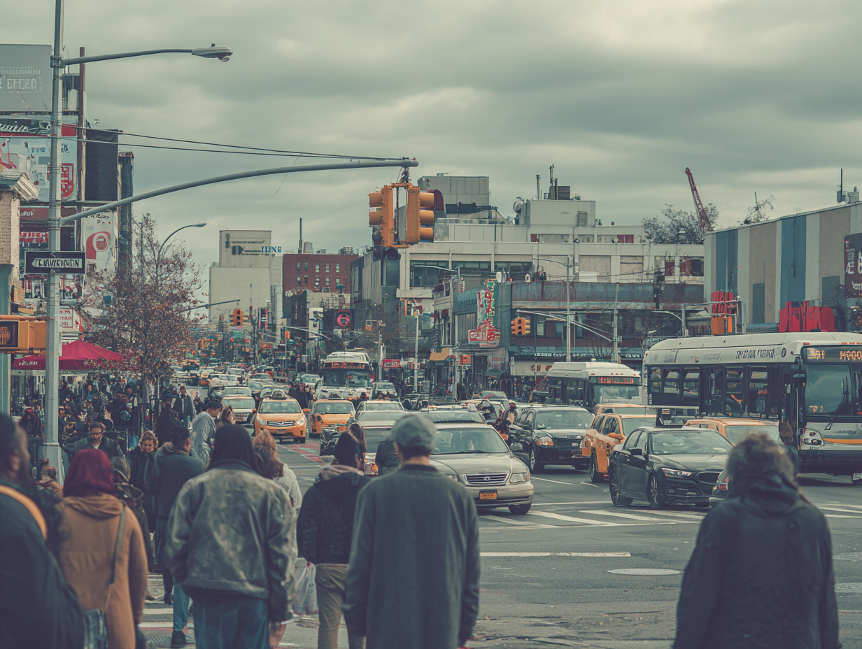 Brooklyn city environment, noisy road, traffic